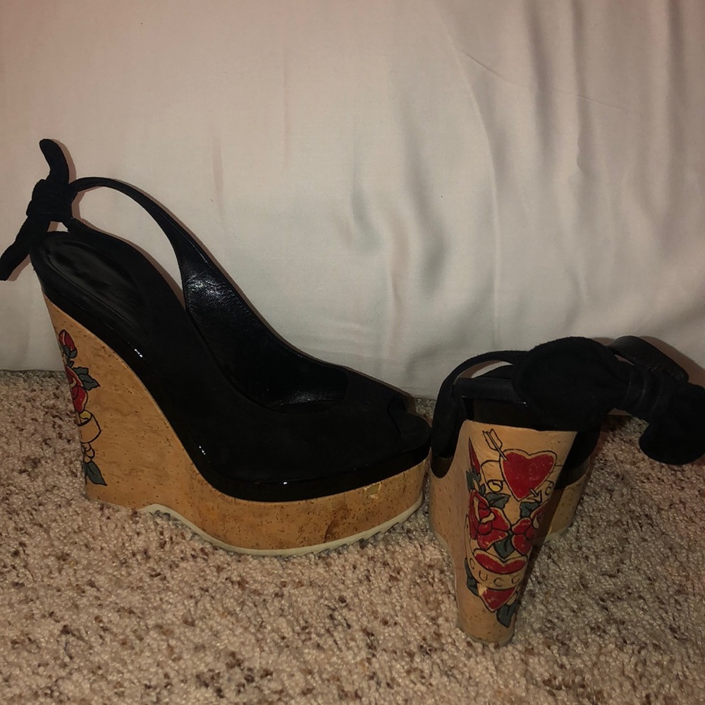 Gucci black wedge platforms